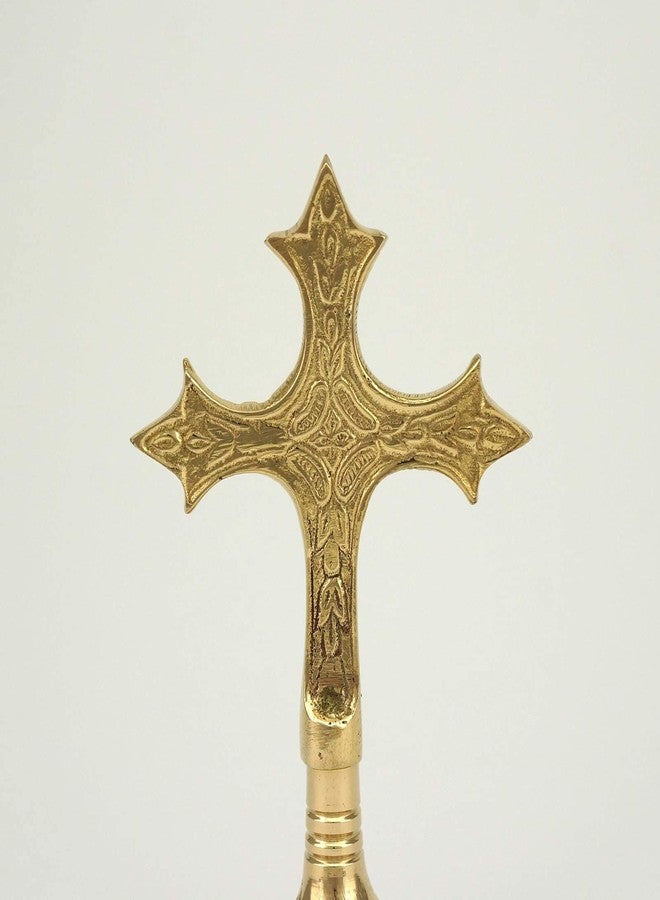BlessedMart Ornate Brass Standing Cross - Table Altar Blessing Crucifix, Church Liturgical, Home Altar, Prayer Corner, Height 5.11 inch - Image 3