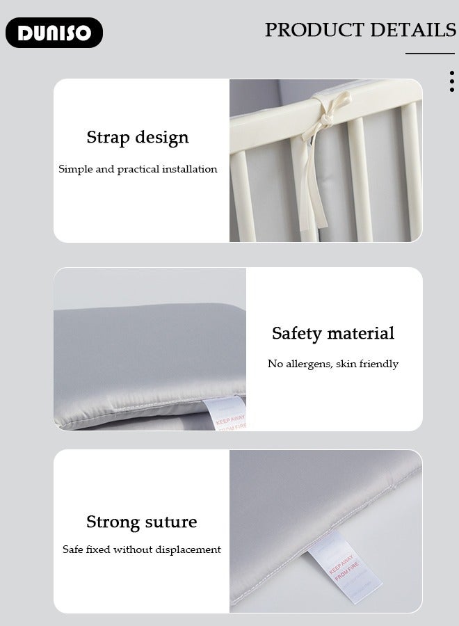 DUNISO Cot Bumper, 6pcs Crib Bumper, Breathable Mesh Cot Liner, Crib Rail Cover, Baby Boys Girls Nursery Breathable Crib Bed Liner Bumper Baby Crib Rail Cover Protector Guard Padded Cot Rail Wrap for Side Front Rails - Image 2