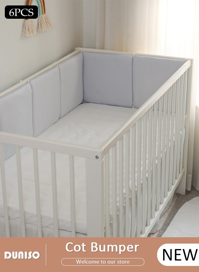 DUNISO Cot Bumper, 6pcs Crib Bumper, Breathable Mesh Cot Liner, Crib Rail Cover, Baby Boys Girls Nursery Breathable Crib Bed Liner Bumper Baby Crib Rail Cover Protector Guard Padded Cot Rail Wrap for Side Front Rails - Image 1