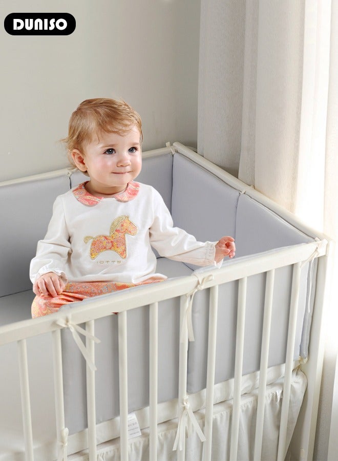 DUNISO Cot Bumper, 6pcs Crib Bumper, Breathable Mesh Cot Liner, Crib Rail Cover, Baby Boys Girls Nursery Breathable Crib Bed Liner Bumper Baby Crib Rail Cover Protector Guard Padded Cot Rail Wrap for Side Front Rails - Image 3