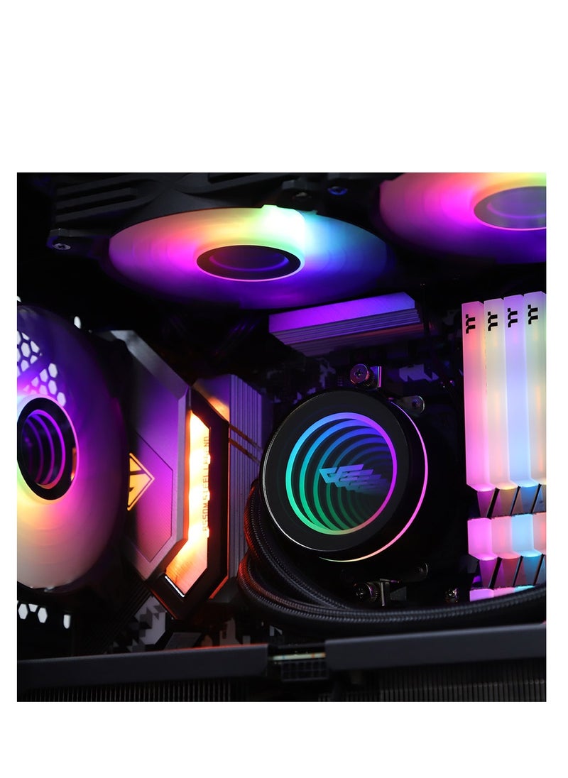DarkFlash - Darkflash Twister DX120 V2.6 ARG CPU Liquid Cooler, Latest Intel 1700 & AMD5 Support, 1800 RPM, Water Pump Infinity Mirror With 360 Degree Rotation, Low Noise 32dba - Image 1