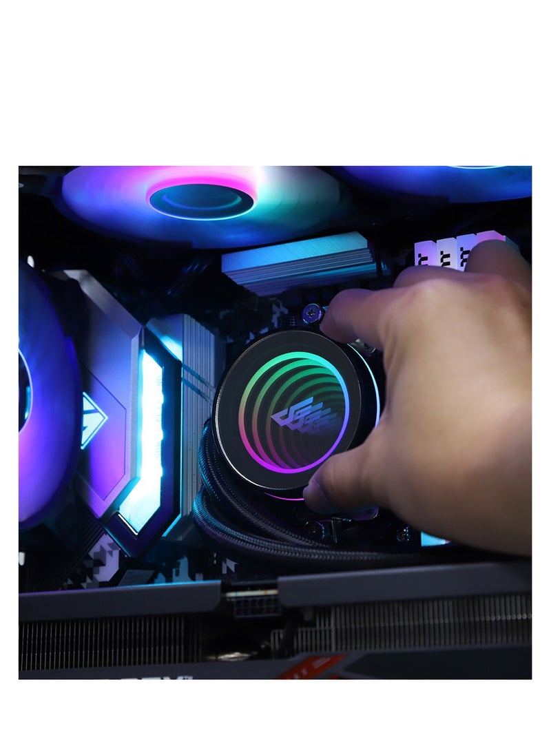 DarkFlash - Darkflash Twister DX120 V2.6 ARG CPU Liquid Cooler, Latest Intel 1700 & AMD5 Support, 1800 RPM, Water Pump Infinity Mirror With 360 Degree Rotation, Low Noise 32dba - Image 1