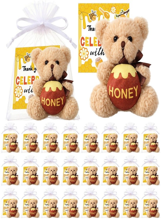 Arrowbash 24 Sets Mini Plush Bear Gift with Thank You Tags and Bags 3.15 Inch Honey Bear Stuffed Animal with Honey Pot Cute Soft Toy for Baby Shower Birthday Party Favors Gifts - Image 1