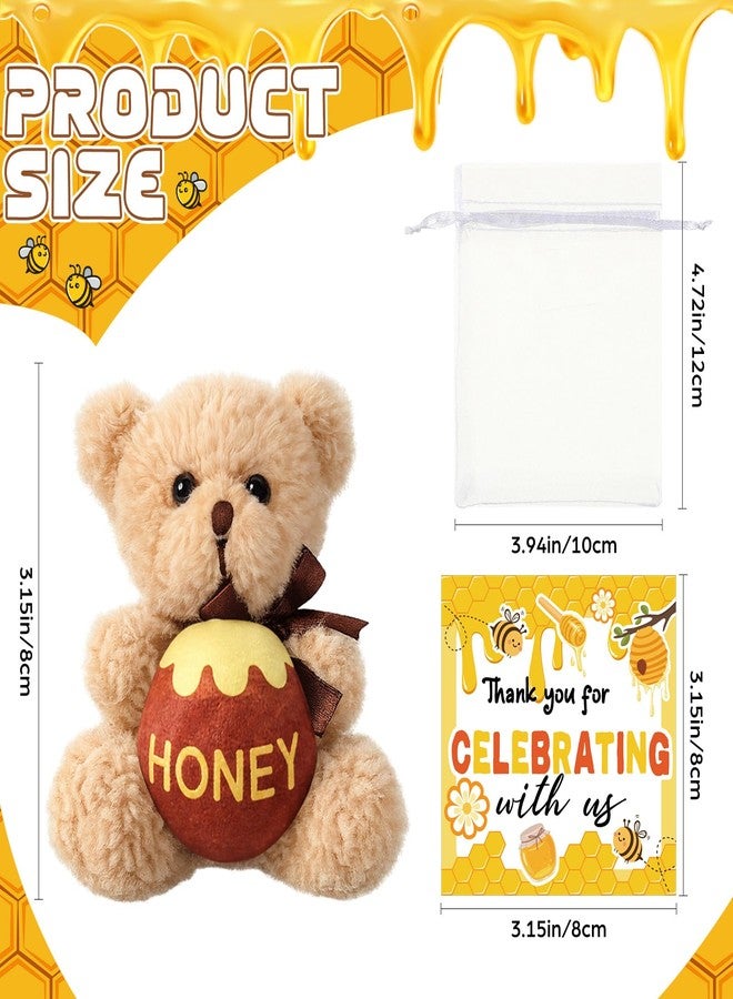 Arrowbash 24 Sets Mini Plush Bear Gift with Thank You Tags and Bags 3.15 Inch Honey Bear Stuffed Animal with Honey Pot Cute Soft Toy for Baby Shower Birthday Party Favors Gifts - Image 2
