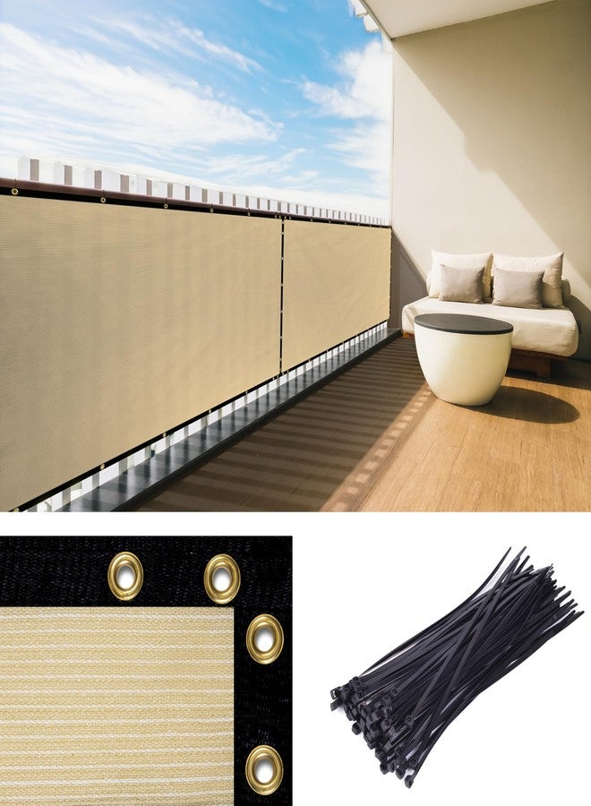 Royal Shade 3' x 10' Beige Balcony Privacy Screen Apartment Above Railing Porch Patio Fence Windscreen Cover Netting Mesh Fabric Cloth - Cable Zip Ties Included (We Make Custom Size) - Image 1