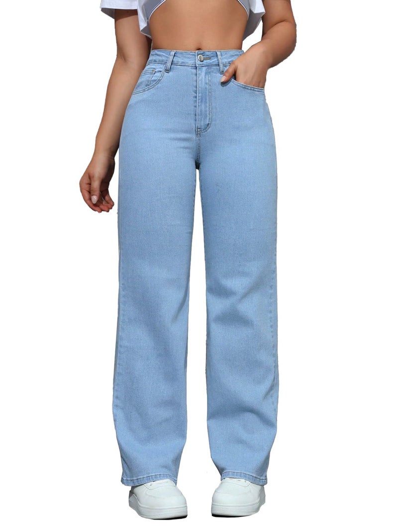 TOPLOT Women's Jeans | High Rise Waist Design | Baggy Fit Style with Relaxed Silhouette | Comfortable Wear | Easy Styling for Everyday Fashion | Casual, Streetwear (5204_34_Light Blue) - Image 4