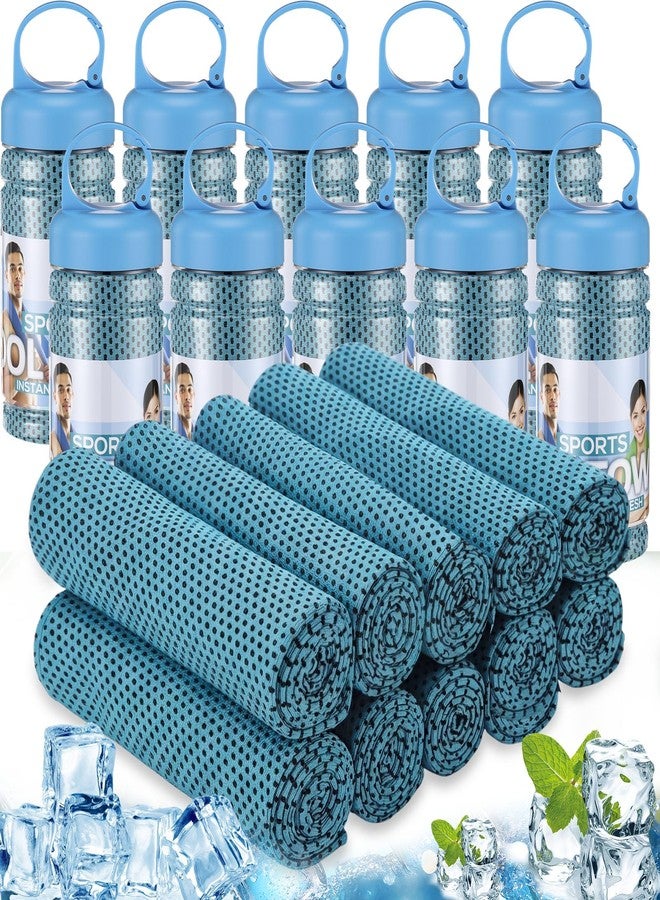 Honoson 10 Pcs Cooling Towels for Neck and Face, 47"x12" Sports Breathable Ice Towels Microfiber Chilly Sweat Rags with Portable Bottle for Gym Golf Athletes Yoga Workout Hot Weather (Light Blue) - Image 1
