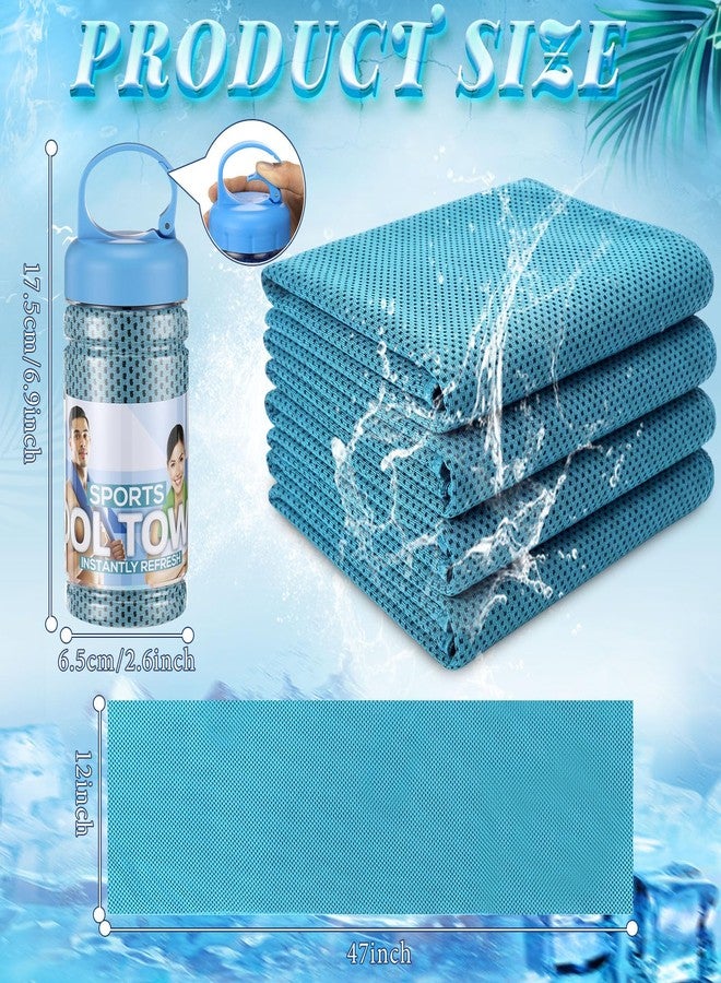 Honoson 10 Pcs Cooling Towels for Neck and Face, 47"x12" Sports Breathable Ice Towels Microfiber Chilly Sweat Rags with Portable Bottle for Gym Golf Athletes Yoga Workout Hot Weather (Light Blue) - Image 2