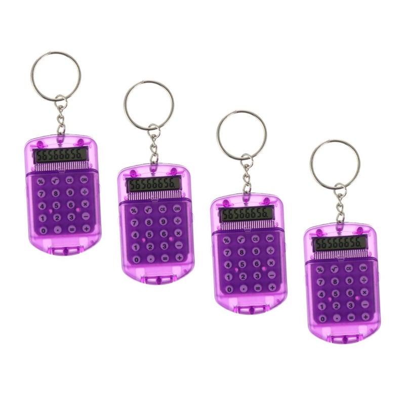 4Pcs Mini Calculator Keychain 8 Digit Portable Electronic Calculators Purple Flip Cover - Image 2