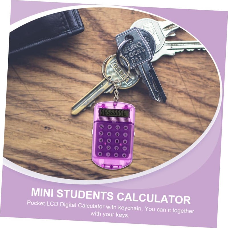 4Pcs Mini Calculator Keychain 8 Digit Portable Electronic Calculators Purple Flip Cover - Image 5