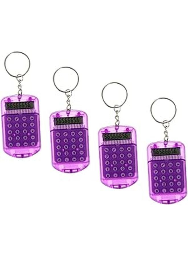 4Pcs Mini Calculator Keychain 8 Digit Portable Electronic Calculators Purple Flip Cover - Image 1