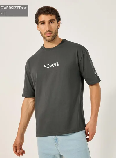 Styli Slogan Print Crew Neck Oversized T-Shirt
