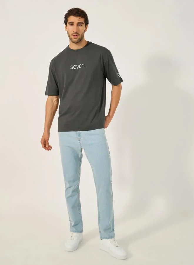 Styli Slogan Print Crew Neck Oversized T-Shirt