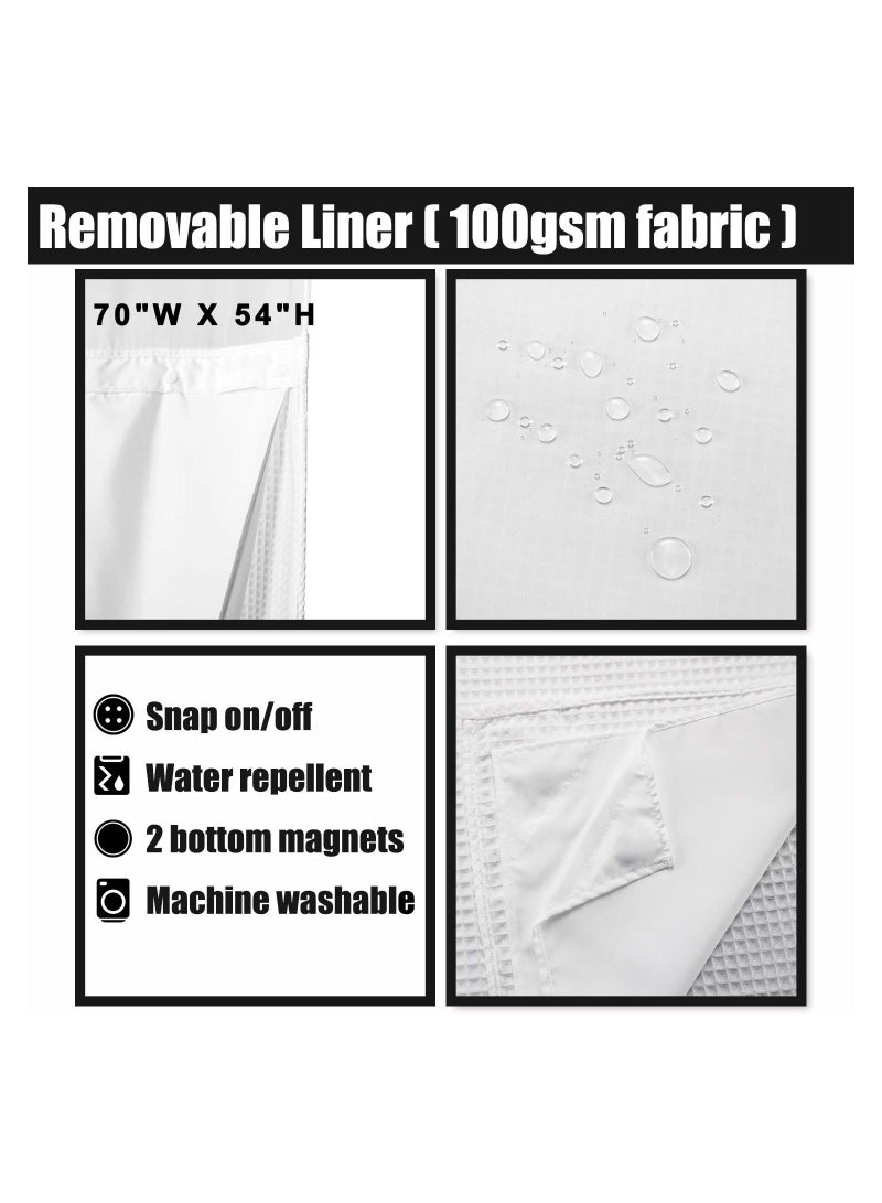 Hotel Style Cotton Shower Curtain with Snap In Fabric Liner Mesh Window Top Honeycomb Waffle Weave Blend Washable White 72x71 Inches - Image 3