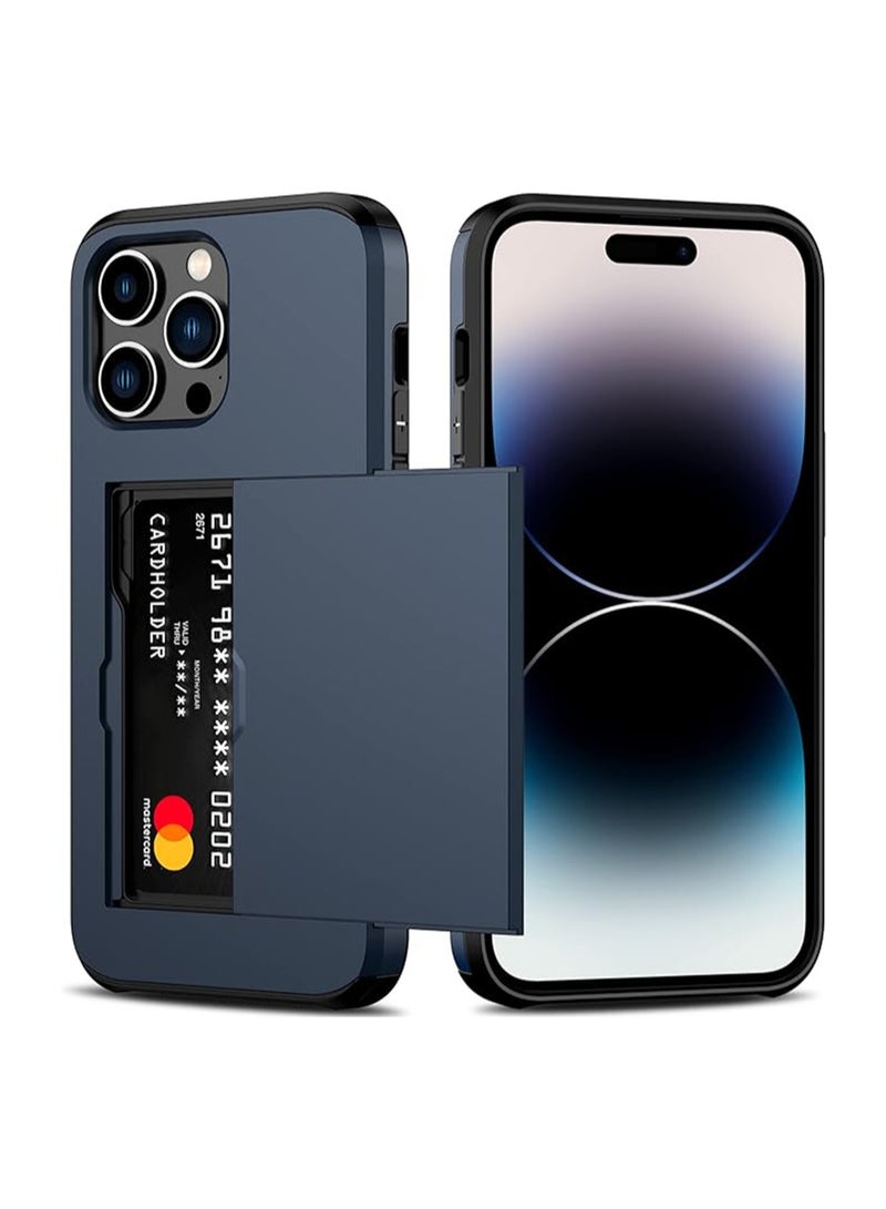 WRISTWISE غطاء حافظة لهاتف iPhone 14 Pro Max مع حامل بطاقات، طبقة مزدوجة متينة واقية مقاومة للصدمات، فتحة بطاقة مخفية، غطاء محفظة رفيع لهاتف iPhone 14 Pro Max للنساء والرجال (أزرق) - Image 1