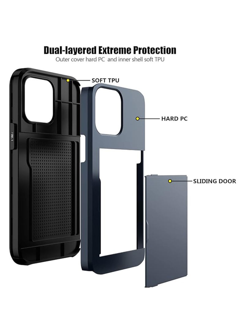 WRISTWISE غطاء حافظة لهاتف iPhone 14 Pro Max مع حامل بطاقات، طبقة مزدوجة متينة واقية مقاومة للصدمات، فتحة بطاقة مخفية، غطاء محفظة رفيع لهاتف iPhone 14 Pro Max للنساء والرجال (أزرق) - Image 3