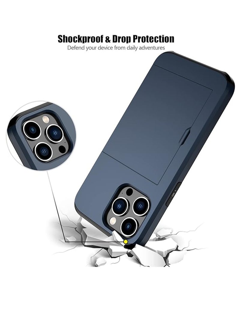 WRISTWISE غطاء حافظة لهاتف iPhone 14 Pro Max مع حامل بطاقات، طبقة مزدوجة متينة واقية مقاومة للصدمات، فتحة بطاقة مخفية، غطاء محفظة رفيع لهاتف iPhone 14 Pro Max للنساء والرجال (أزرق) - Image 4