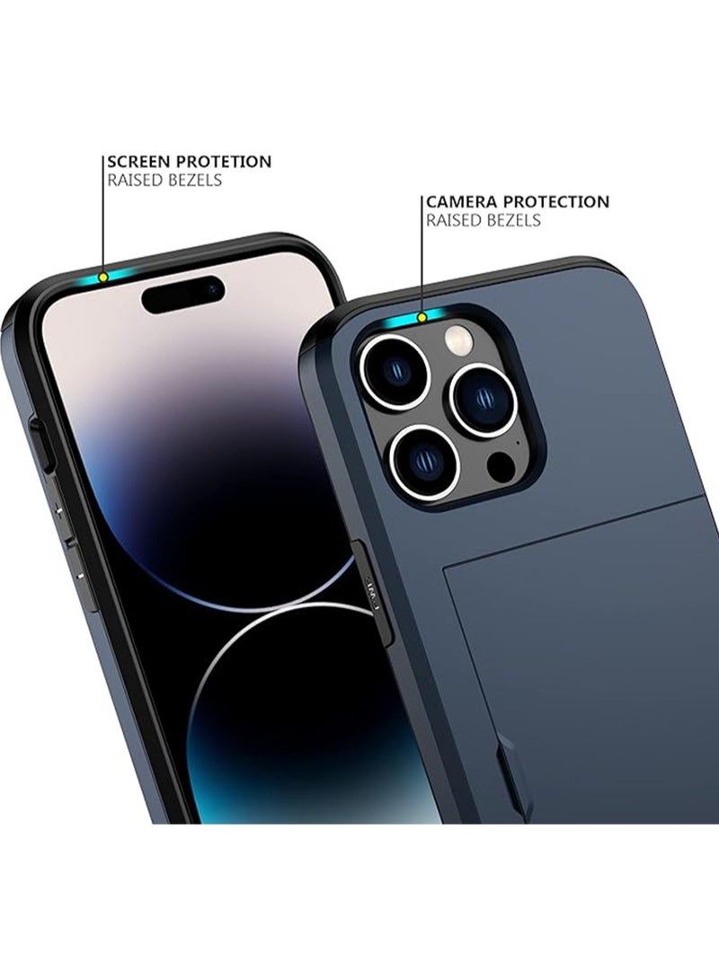 WRISTWISE غطاء حافظة لهاتف iPhone 14 Pro Max مع حامل بطاقات، طبقة مزدوجة متينة واقية مقاومة للصدمات، فتحة بطاقة مخفية، غطاء محفظة رفيع لهاتف iPhone 14 Pro Max للنساء والرجال (أزرق) - Image 5
