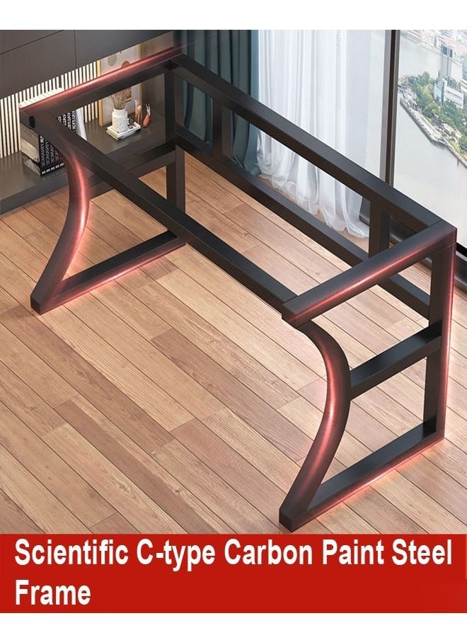 fashionhome - Modern Style Multipurpose Steel Frame Study and Computer Stabilized Desk Table With Bookshelf Bottom Storage Shelf and Double Cable Hole for Electronic Accessories For Home and Office Furniture 100x50x75 cm - Image 1