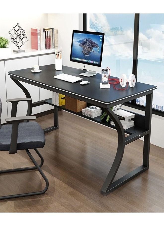 fashionhome - Modern Style Multipurpose Steel Frame Study and Computer Stabilized Desk Table With Bookshelf Bottom Storage Shelf and Double Cable Hole for Electronic Accessories For Home and Office Furniture 100x50x75 cm - Image 1