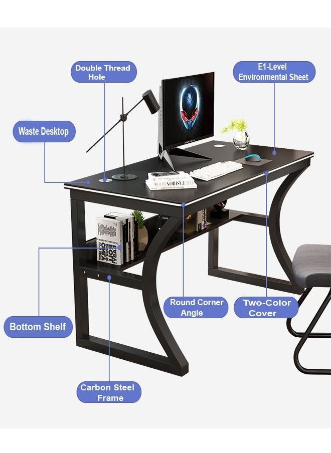 fashionhome - Modern Style Multipurpose Steel Frame Study and Computer Stabilized Desk Table With Bookshelf Bottom Storage Shelf and Double Cable Hole for Electronic Accessories For Home and Office Furniture 100x50x75 cm - Image 1