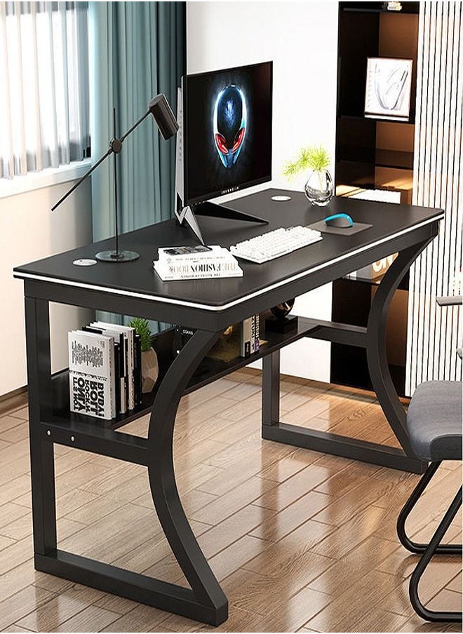 fashionhome - Modern Style Multipurpose Steel Frame Study and Computer Stabilized Desk Table With Bookshelf Bottom Storage Shelf and Double Cable Hole for Electronic Accessories For Home and Office Furniture 100x50x75 cm - Image 1