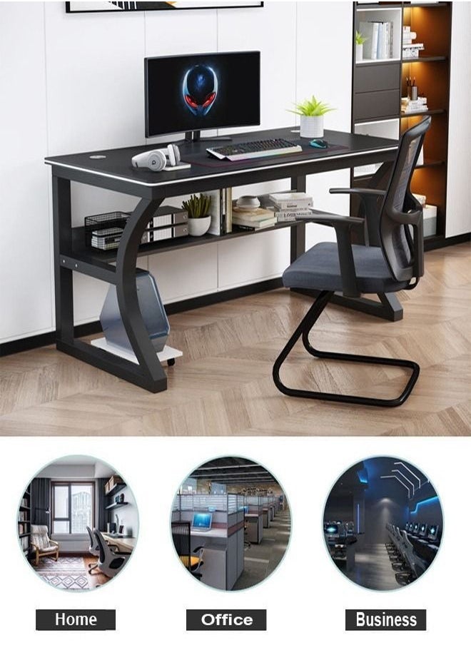fashionhome - Modern Style Multipurpose Steel Frame Study and Computer Stabilized Desk Table With Bookshelf Bottom Storage Shelf and Double Cable Hole for Electronic Accessories For Home and Office Furniture 100x50x75 cm - Image 1