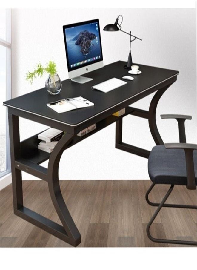 fashionhome - Modern Style Multipurpose Steel Frame Study and Computer Stabilized Desk Table With Bookshelf Bottom Storage Shelf and Double Cable Hole for Electronic Accessories For Home and Office Furniture 100x50x75 cm - Image 1