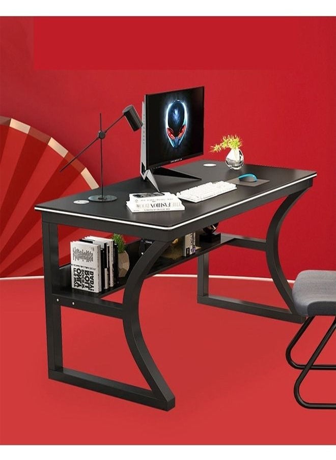 fashionhome - Modern Style Multipurpose Steel Frame Study and Computer Stabilized Desk Table With Bookshelf Bottom Storage Shelf and Double Cable Hole for Electronic Accessories For Home and Office Furniture 100x50x75 cm - Image 1