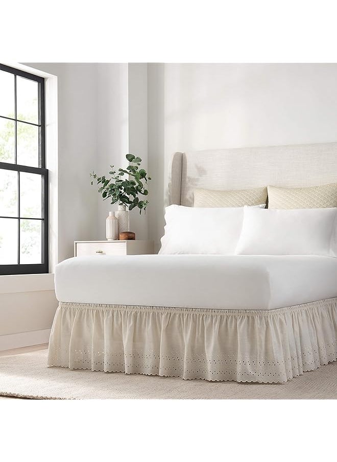 erorex Eyelet Wrap Around Easy On Off Dust Ruffle 18 Inch Drop Bedskirt Queen King Ivory  - Image 1