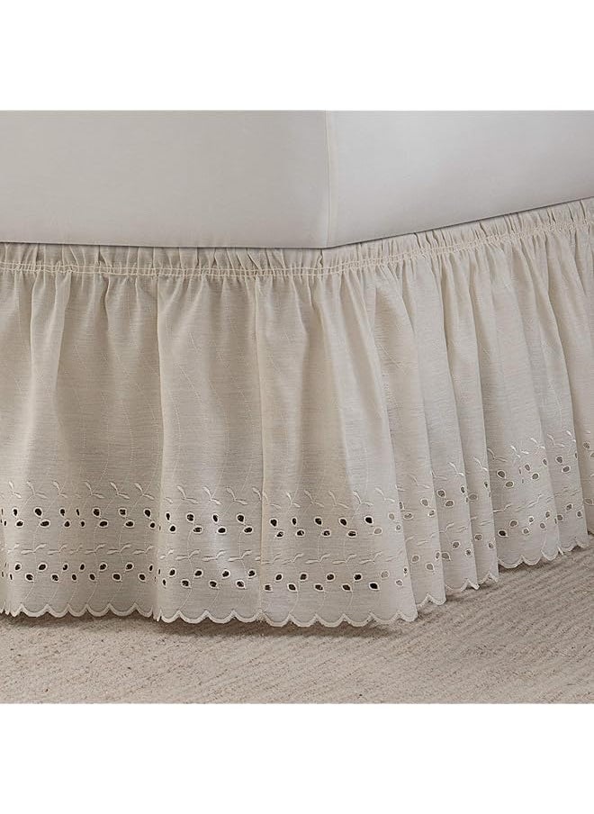 erorex Eyelet Wrap Around Easy On Off Dust Ruffle 18 Inch Drop Bedskirt Queen King Ivory  - Image 2