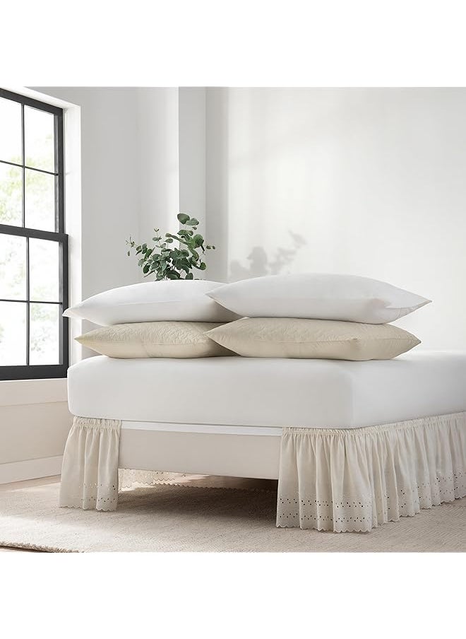 erorex Eyelet Wrap Around Easy On Off Dust Ruffle 18 Inch Drop Bedskirt Queen King Ivory  - Image 3