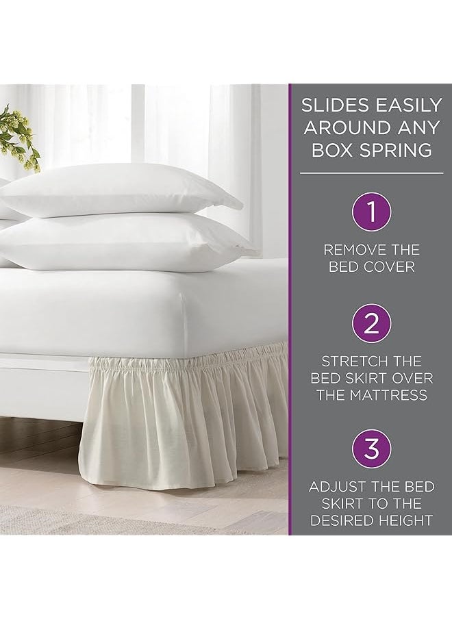erorex - Eyelet Wrap Around Easy On Off Dust Ruffle 18 Inch Drop Bedskirt Queen King Ivory - Image 1