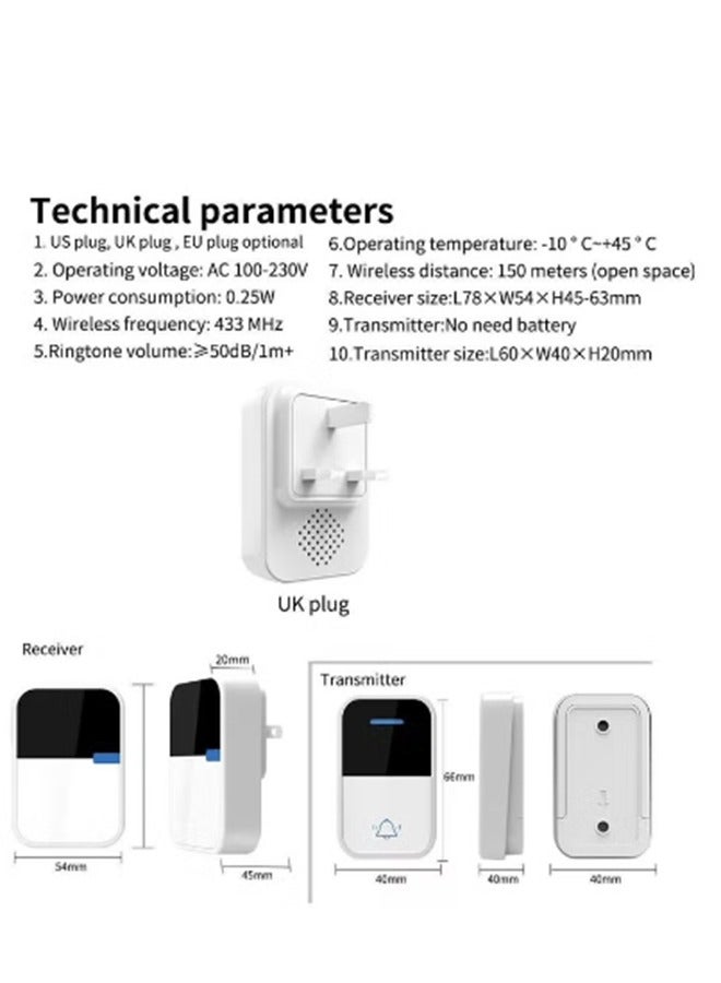 Halamine Wireless doorbell, self-powered, no batteries required, cordless doorbell kit, 150M range - Image 2