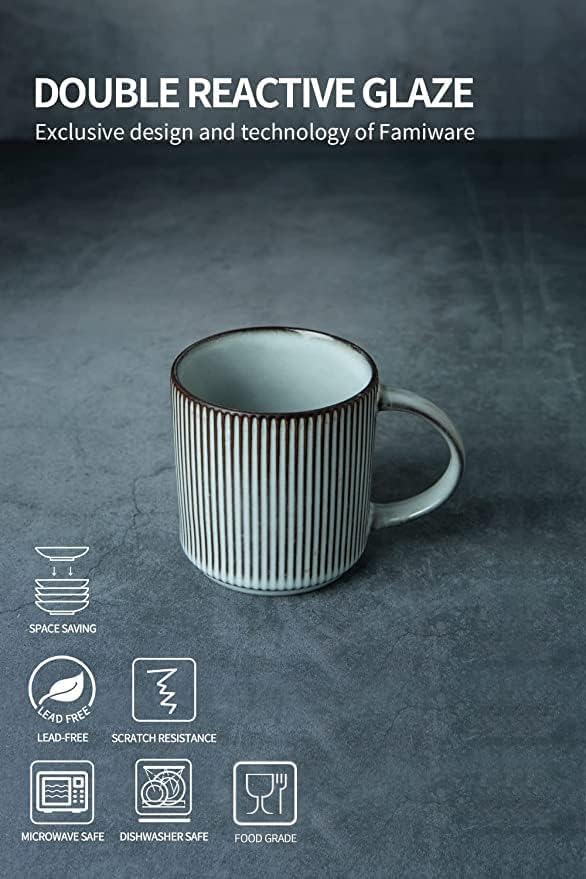 famiware Coffee Mug Set for 6 Star 12 oz Catering Mugs Cup Set with Handle for Coffee Tea Cocoa Milk  Ceramic Stoneware Drinkware Set Smoky Blue - Image 3