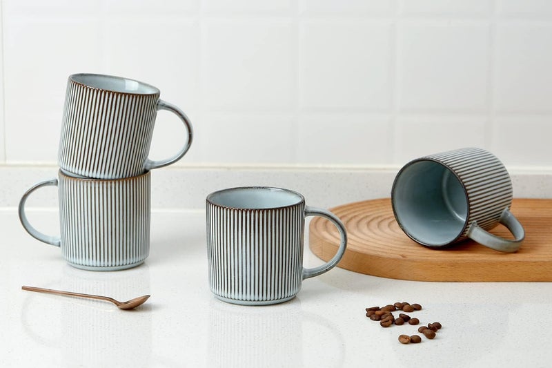 famiware Coffee Mug Set for 6 Star 12 oz Catering Mugs Cup Set with Handle for Coffee Tea Cocoa Milk  Ceramic Stoneware Drinkware Set Smoky Blue - Image 2