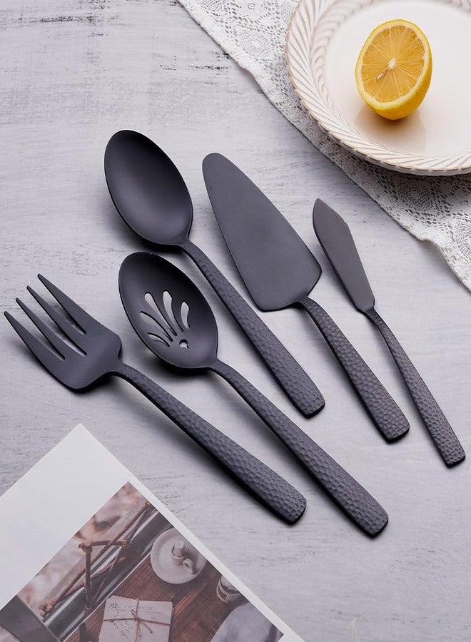 FULLYWARE 5 Piece Matte Black Large Serving Utensil Set, Stainless Steel Stewardess Serving Set - Image 2