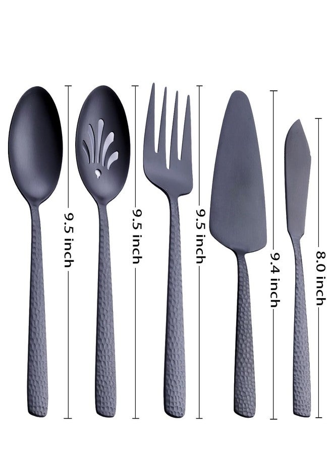 FULLYWARE 5 Piece Matte Black Large Serving Utensil Set, Stainless Steel Stewardess Serving Set - Image 3