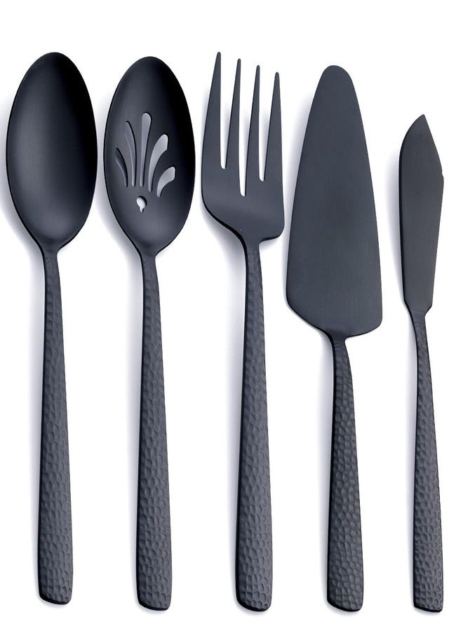 FULLYWARE 5 Piece Matte Black Large Serving Utensil Set, Stainless Steel Stewardess Serving Set - Image 1