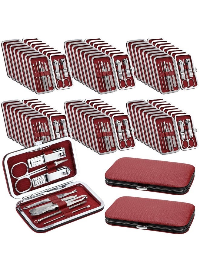Geosar 50 Set Travel Manicure Kit Nail Clippers Pedicure Professional Nail Care Tools Stainless Steel Grooming Nail Set with Portable Travel Case Gifts for Family(Red) - Image 1