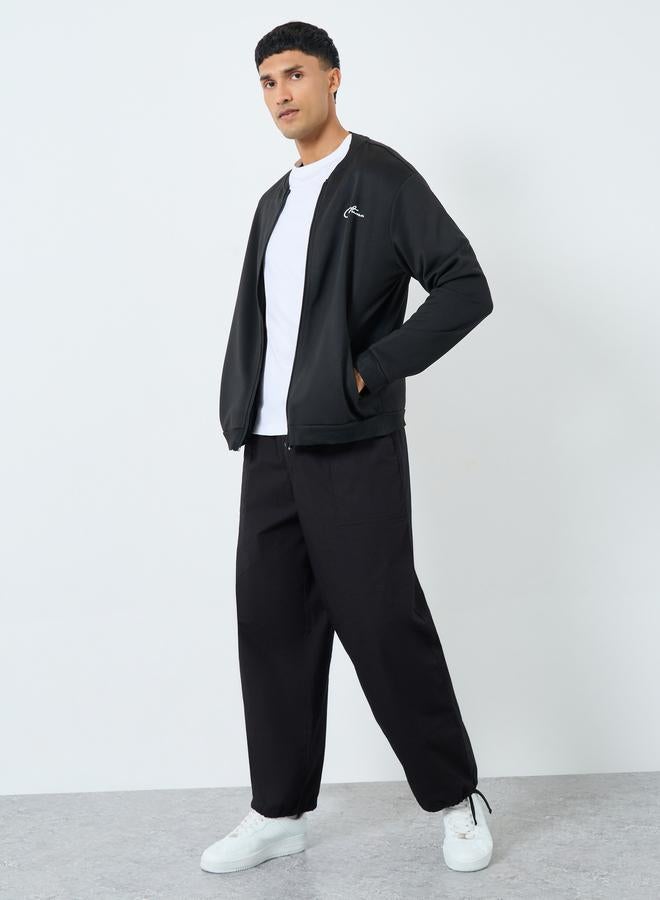 Take Two Men Black Text Print Bomber Jacket - Image 2