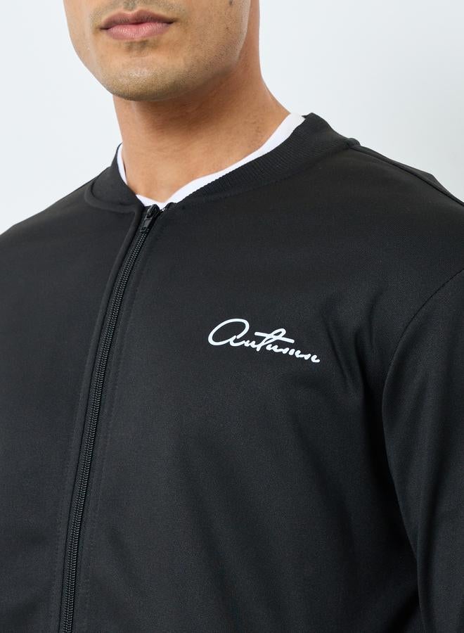 Take Two Men Black Text Print Bomber Jacket - Image 4