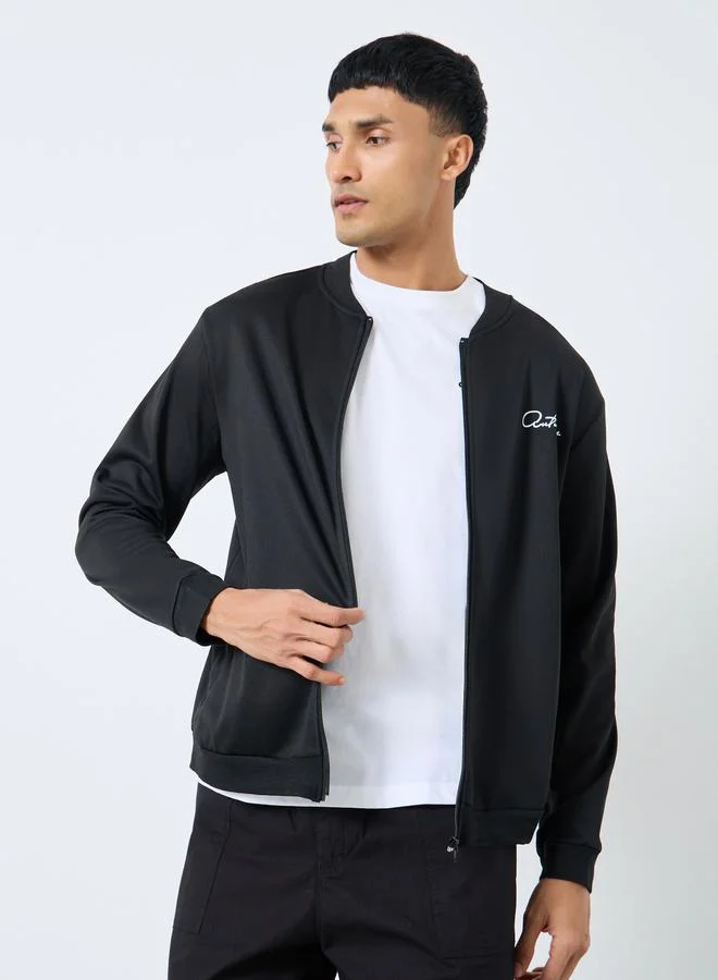 Take Two Take Two Men Black Text Print Bomber Jacket