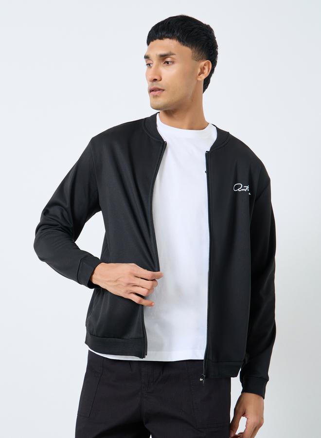 Take Two Men Black Text Print Bomber Jacket - Image 1