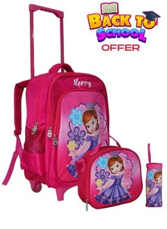 Bravo Kids School Trolley Backpack set of 3 With Pencil case and lunch bag for Girls  - Image 1