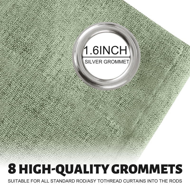 SimpleHome 100% Blackout Light Sage Green Linen Curtains 84 Inch Long 2 Panel Set,Faux Linen Textured for Living Room with White Liner Grommet Curtains for Bedroom - Image 4