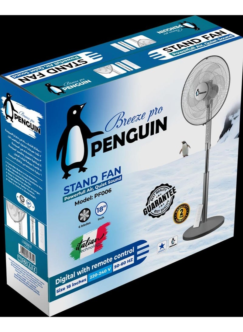 Penguin breeze pro stand fan 6 blades 18 inch digital silver stainless with remote - Image 5