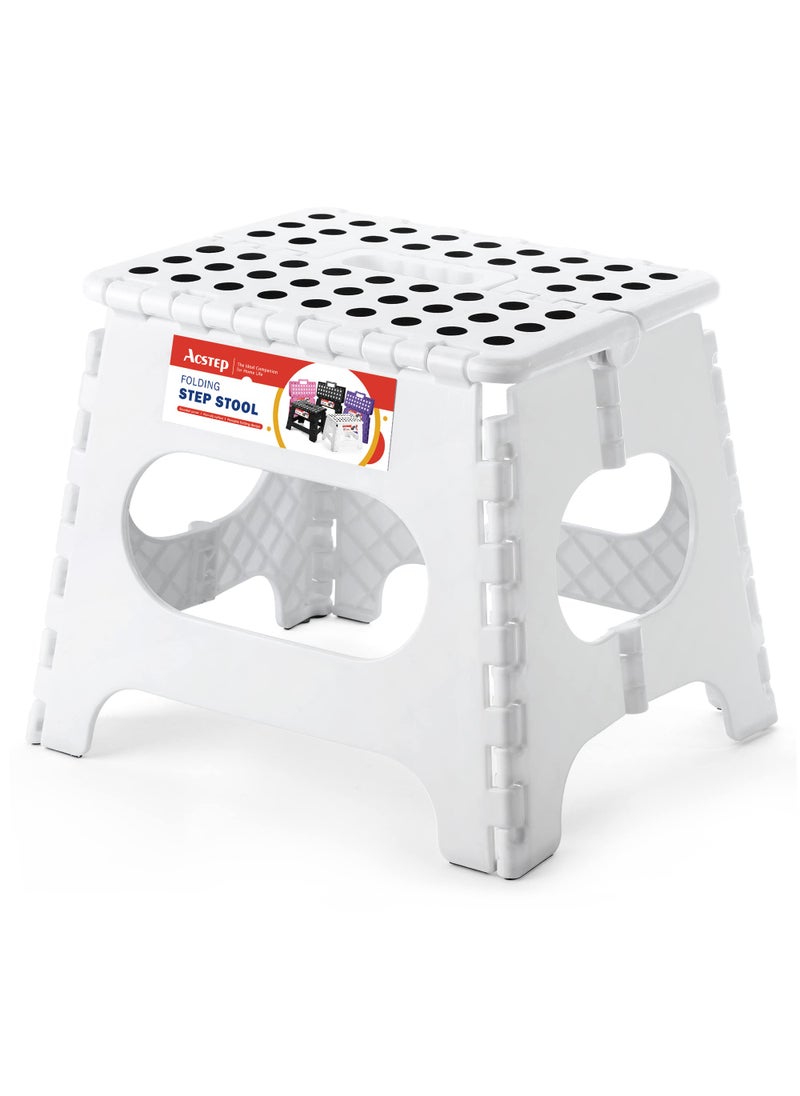 ACSTEP ACSTEP Folding Step Stool for Adults and Kids 11 Height Lightweight Plastic Stepping Stool Foldable Step Stool Hold up to 300lbs Non Slip Collapsible Stool White 