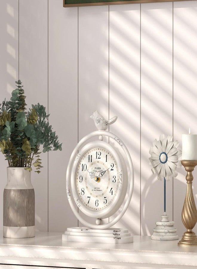 ChimeTide White Vintage Table Clock with Bird, European Retro Style Mantel Clocks, Desk and Shelf Decor Clock, for Living Room, Farmhouse, Bedside, Bedroom, Gift (7.9" H x 6.3" W) - Image 3