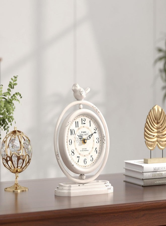 ChimeTide White Vintage Table Clock with Bird, European Retro Style Mantel Clocks, Desk and Shelf Decor Clock, for Living Room, Farmhouse, Bedside, Bedroom, Gift (7.9" H x 6.3" W) - Image 5
